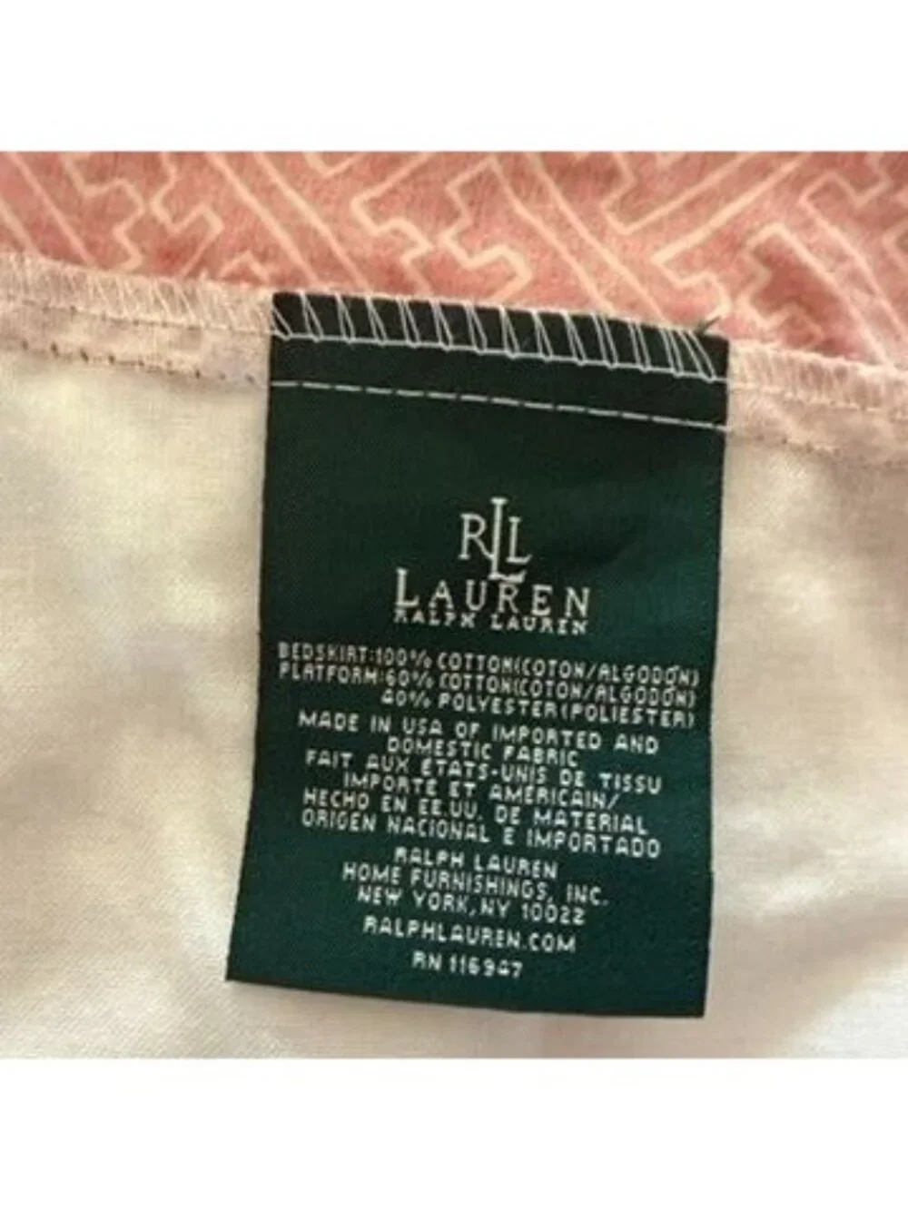 Ralph Lauren Villa Camelia Asian Fretwork Queen Dust Ruffle Cotton USA